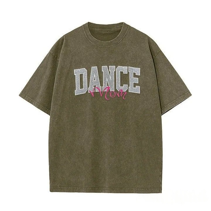 Personalized Custom Glitter Embroidered Dance Mom Washed T-Shirt