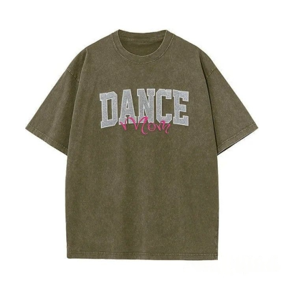 Personalized Custom Glitter Embroidered Dance Mom Washed T-Shirt