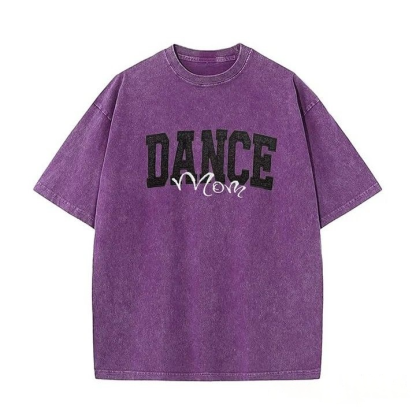 Personalized Custom Glitter Embroidered Dance Mom Washed T-Shirt