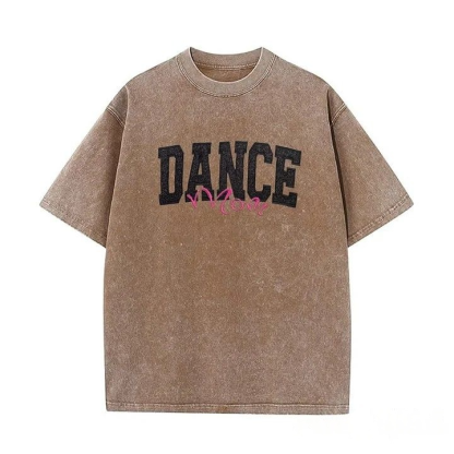 Personalized Custom Glitter Embroidered Dance Mom Washed T-Shirt