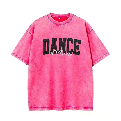 Personalized Custom Glitter Embroidered Dance Mom Washed T-Shirt