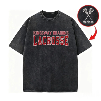Custom Glitter Embroidered Lacrosse Washed T-shirt with School Name Team Spirit Shirt