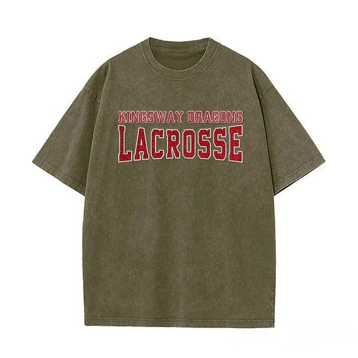 Custom Glitter Embroidered Lacrosse Washed T-shirt with School Name Team Spirit Shirt