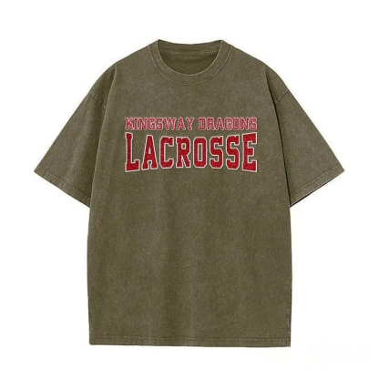 Custom Glitter Embroidered Lacrosse Washed T-shirt with School Name Team Spirit Shirt