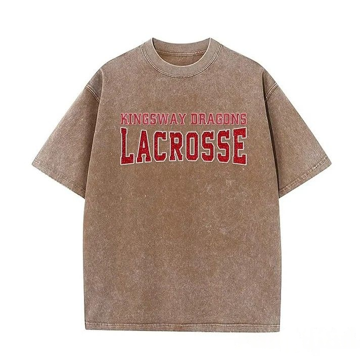 Custom Glitter Embroidered Lacrosse Washed T-shirt with School Name Team Spirit Shirt