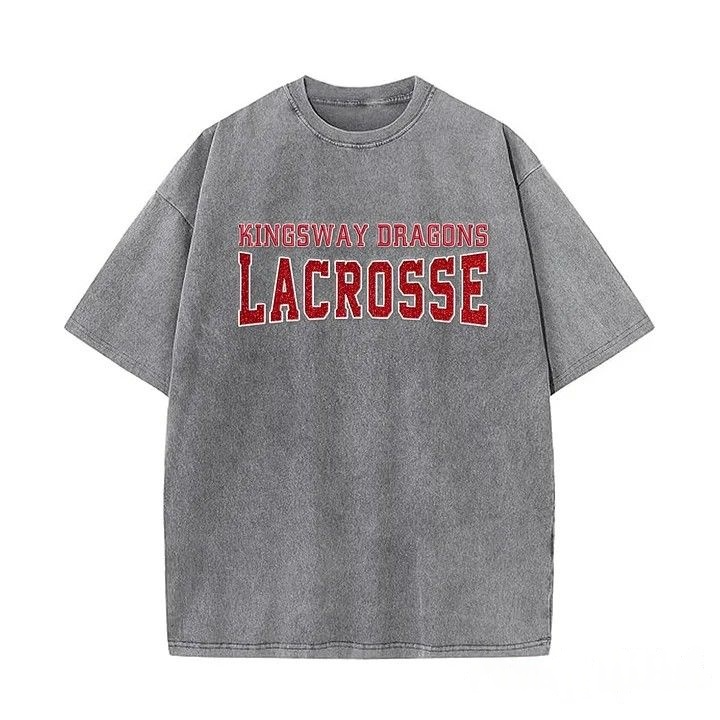 Custom Glitter Embroidered Lacrosse Washed T-shirt with School Name Team Spirit Shirt