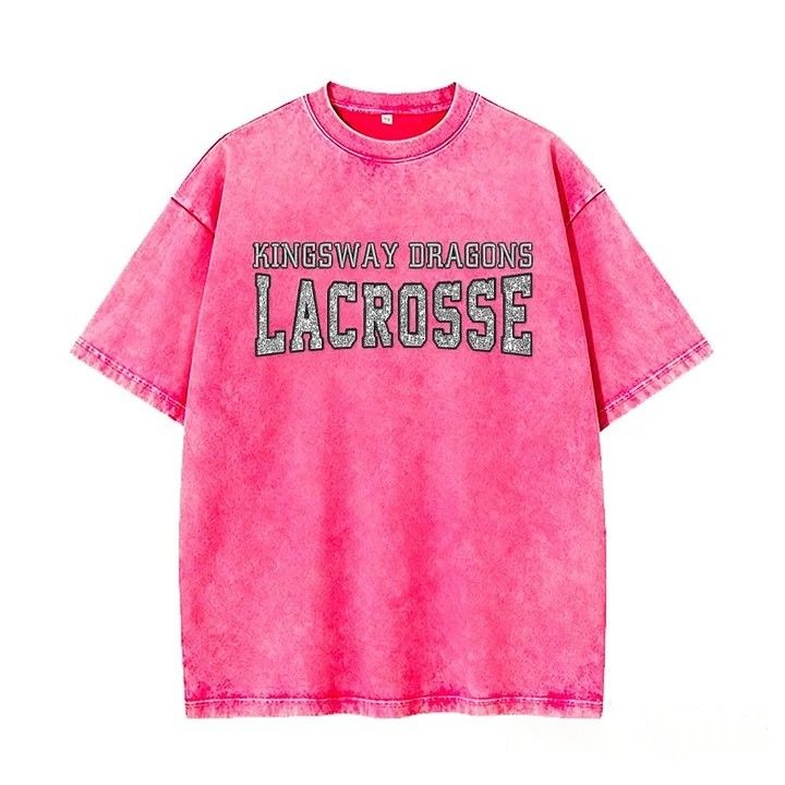 Custom Glitter Embroidered Lacrosse Washed T-shirt with School Name Team Spirit Shirt