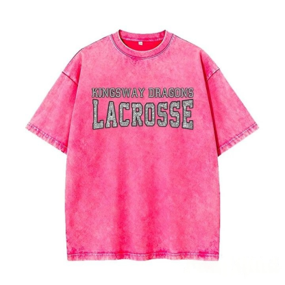 Custom Glitter Embroidered Lacrosse Washed T-shirt with School Name Team Spirit Shirt