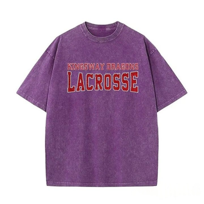 Custom Glitter Embroidered Lacrosse Washed T-shirt with School Name Team Spirit Shirt
