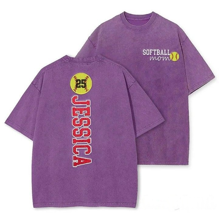 Softball Mom Washed T-Shirt Glitter Embroidery Name or Team Name Shirt