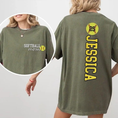 Softball Mom Washed T-Shirt Glitter Embroidery Name or Team Name Shirt