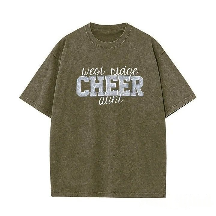 Personalized Custom Glitter Embroidered Cheer Mom Washed T-Shirt