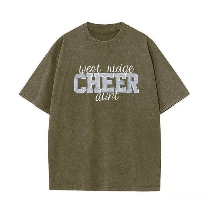 Personalized Custom Glitter Embroidered Cheer Mom Washed T-Shirt