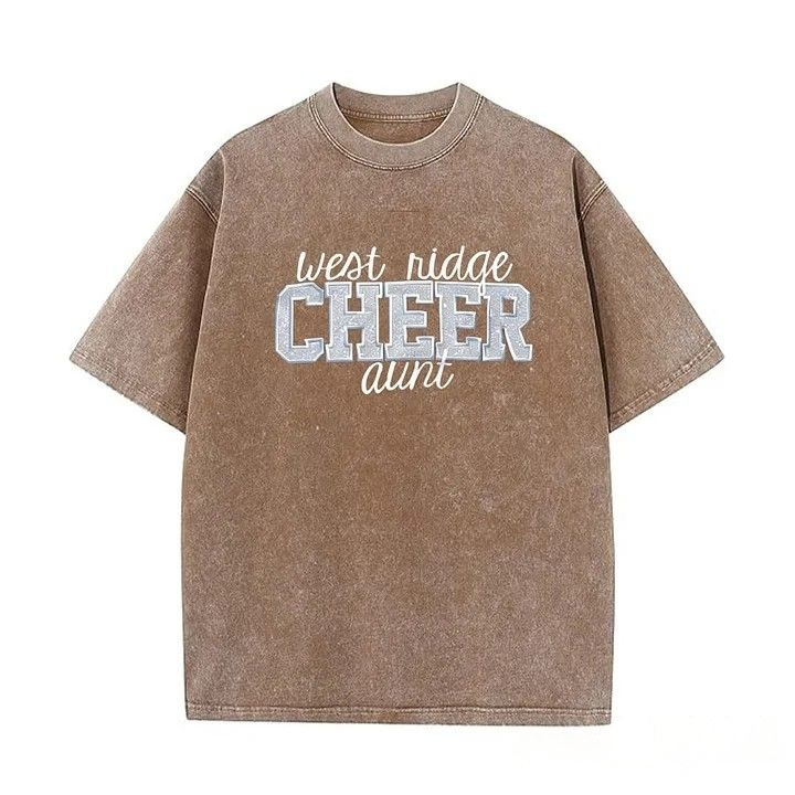 Personalized Custom Glitter Embroidered Cheer Mom Washed T-Shirt