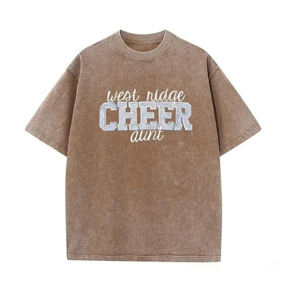 Personalized Custom Glitter Embroidered Cheer Mom Washed T-Shirt