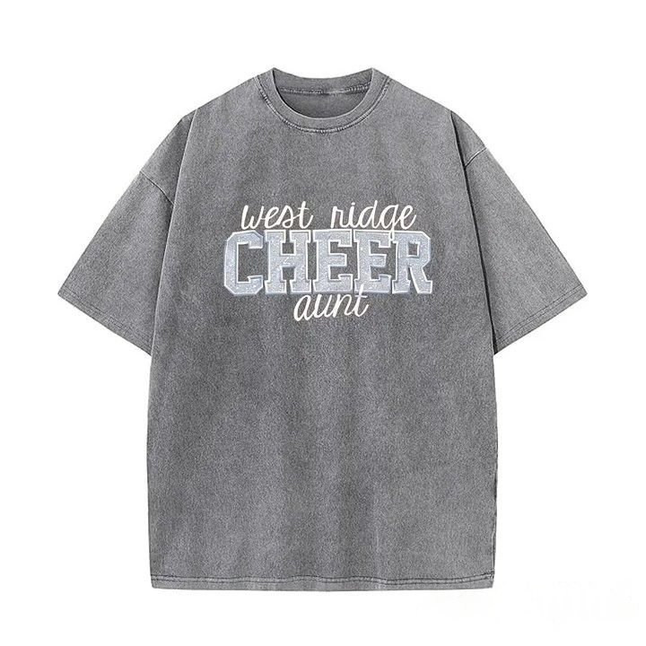 Personalized Custom Glitter Embroidered Cheer Mom Washed T-Shirt