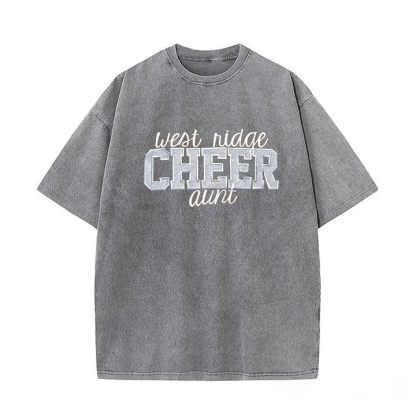 Personalized Custom Glitter Embroidered Cheer Mom Washed T-Shirt