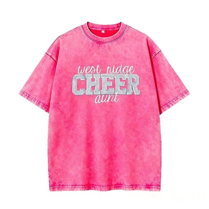 Personalized Custom Glitter Embroidered Cheer Mom Washed T-Shirt