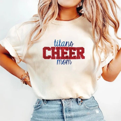 Personalized Custom Glitter Embroidered Cheer Mom Washed T-Shirt