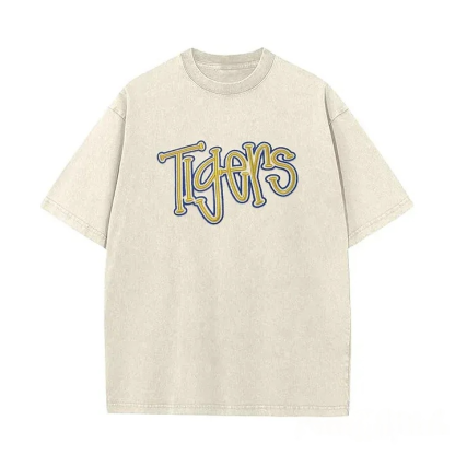 Personalized College Team Double 3D Puff School Mascot Embroidered Washed T-Shirt