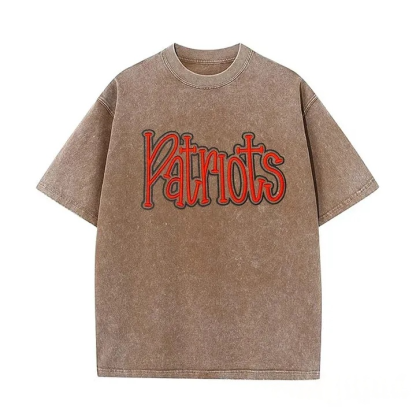 Personalized College Team Double 3D Puff School Mascot Embroidered Washed T-Shirt