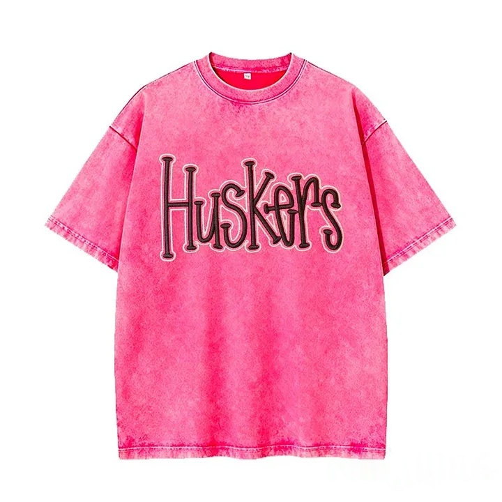Personalized College Team Double 3D Puff School Mascot Embroidered Washed T-Shirt