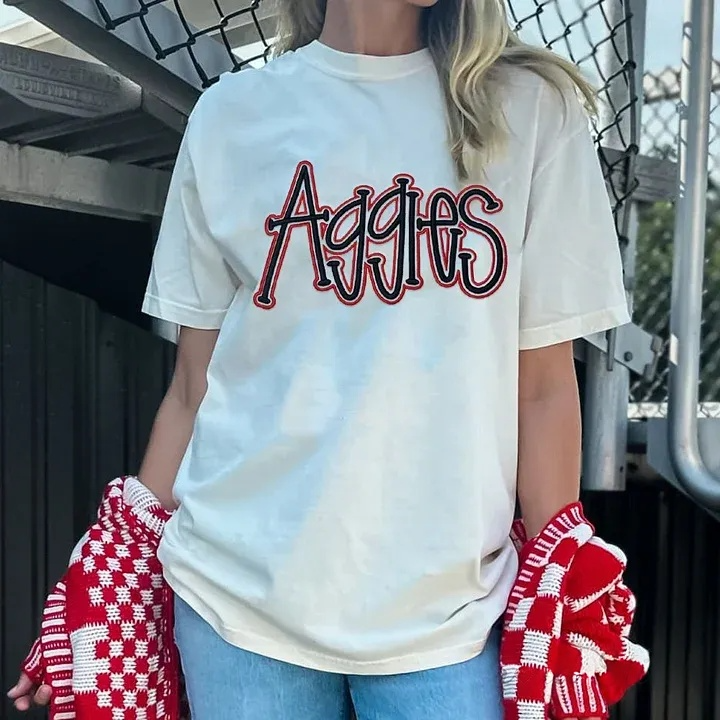 Personalized College Team Double 3D Puff School Mascot Embroidered Washed T-Shirt