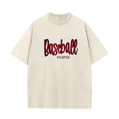 Personalized Custom Glitter Embroidered Baseball Mom Washed T-Shirt with Side Bow