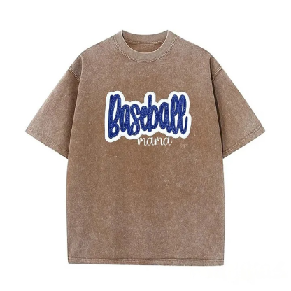 Personalized Custom Glitter Embroidered Baseball Mom Washed T-Shirt with Side Bow