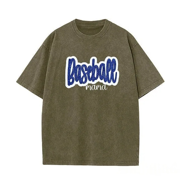 Personalized Custom Glitter Embroidered Baseball Mom Washed T-Shirt with Side Bow
