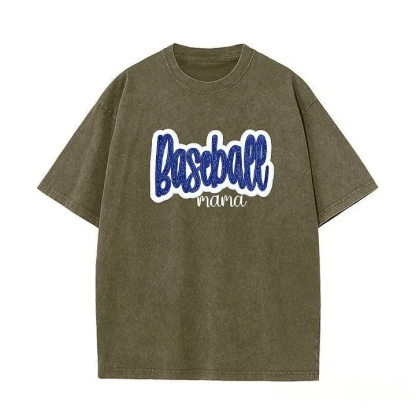 Personalized Custom Glitter Embroidered Baseball Mom Washed T-Shirt with Side Bow