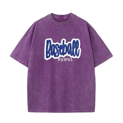 Personalized Custom Glitter Embroidered Baseball Mom Washed T-Shirt with Side Bow