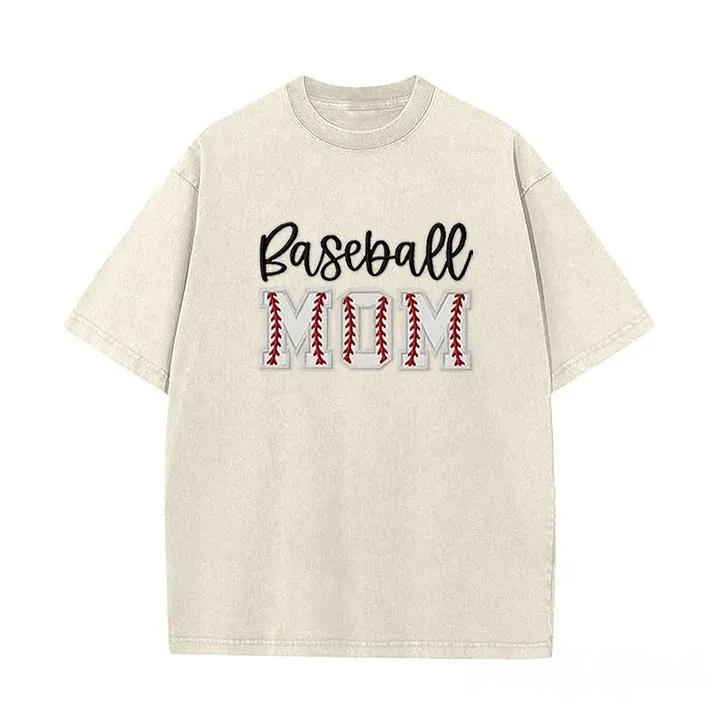 Baseball DAD or MOM Applique Embroidery Personalized Washed T-Shirt