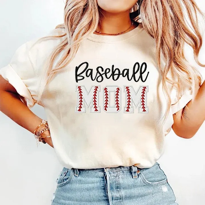 Baseball DAD or MOM Applique Embroidery Personalized Washed T-Shirt