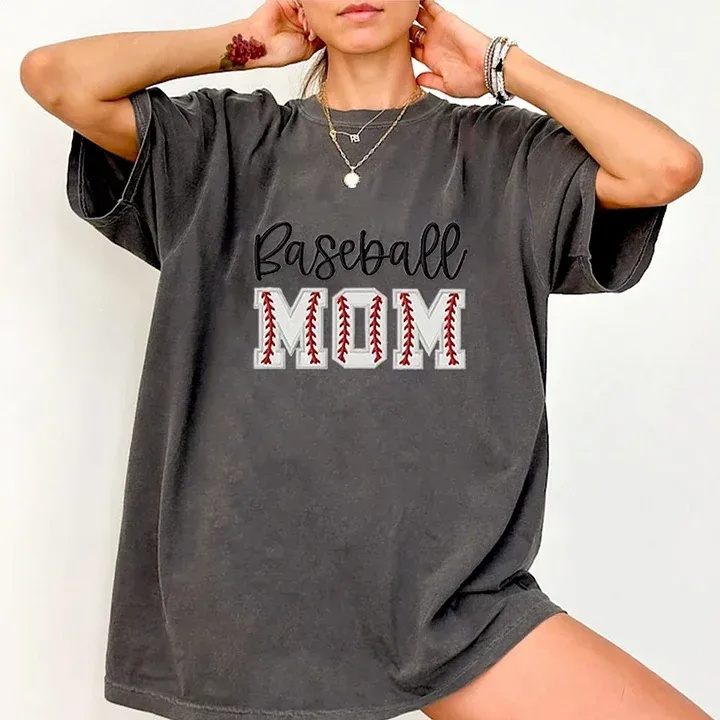 Baseball DAD or MOM Applique Embroidery Personalized Washed T-Shirt