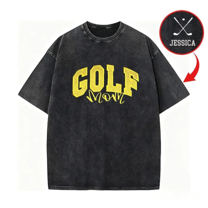 Proudstitch Personalized Custom Glitter Embroidered Golf Mom Washed T-Shirt