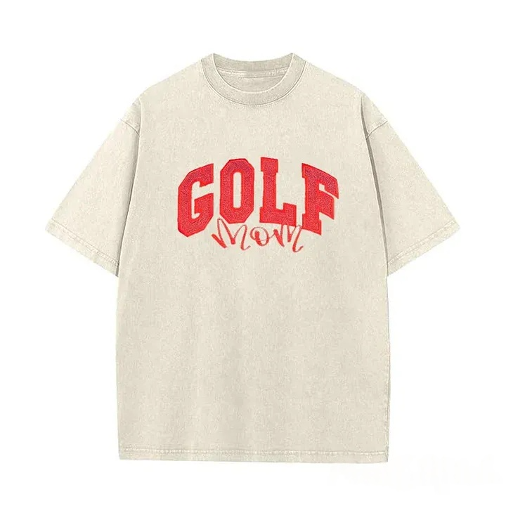 Proudstitch Personalized Custom Glitter Embroidered Golf Mom Washed T-Shirt