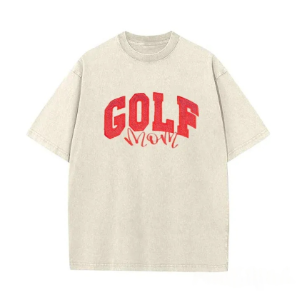 Proudstitch Personalized Custom Glitter Embroidered Golf Mom Washed T-Shirt