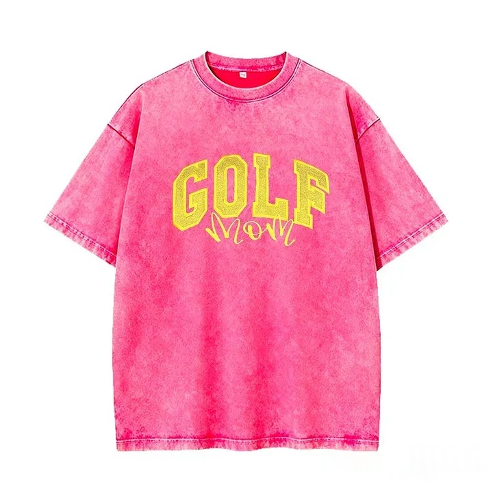 Proudstitch Personalized Custom Glitter Embroidered Golf Mom Washed T-Shirt