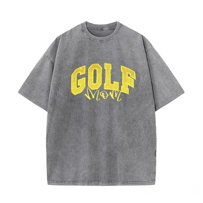 Proudstitch Personalized Custom Glitter Embroidered Golf Mom Washed T-Shirt