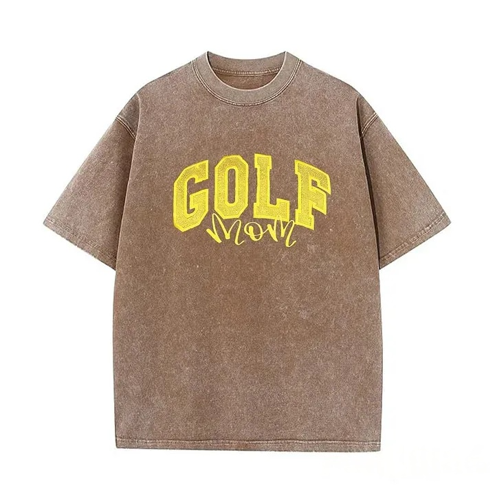 Proudstitch Personalized Custom Glitter Embroidered Golf Mom Washed T-Shirt