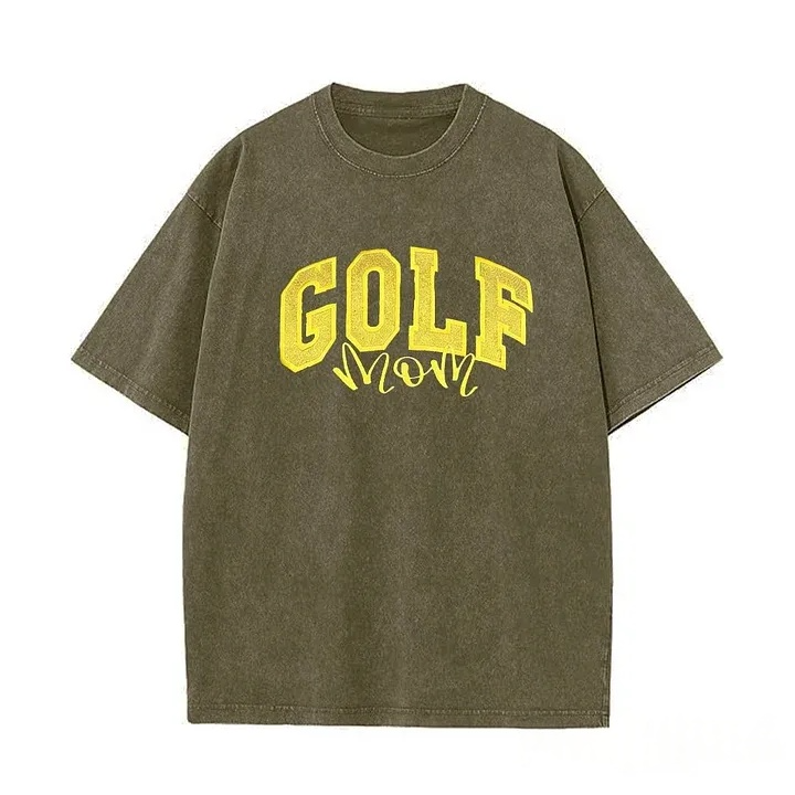 Proudstitch Personalized Custom Glitter Embroidered Golf Mom Washed T-Shirt