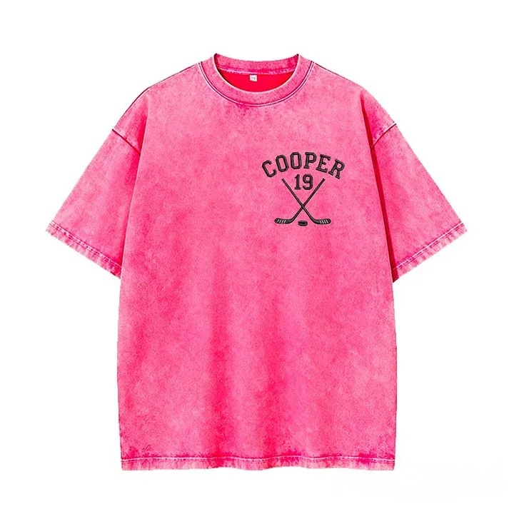 Personalized Custom Embroidered Hockey Washed T-Shirt with Side Crossed Hockey Sticks