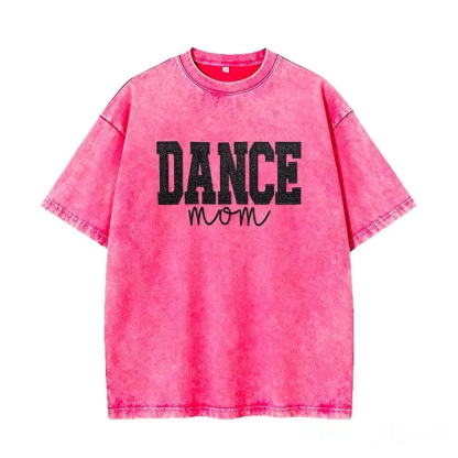Personalized Embroidered Dance Mom Washed T-Shirt with Kids Name on Sleeve