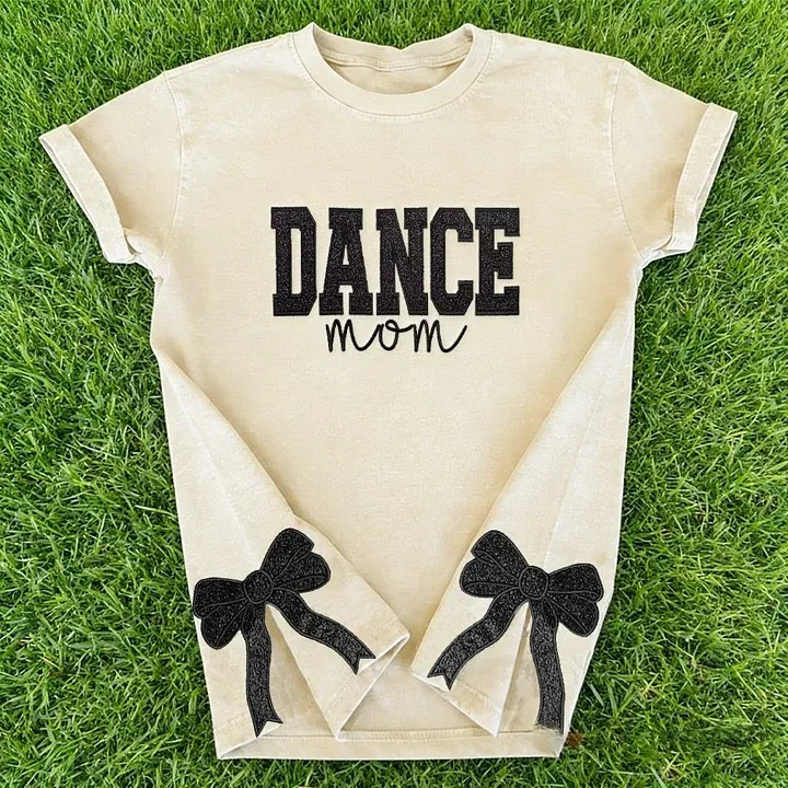 Personalized Embroidered Dance Mom Washed T-Shirt with Kids Name on Sleeve
