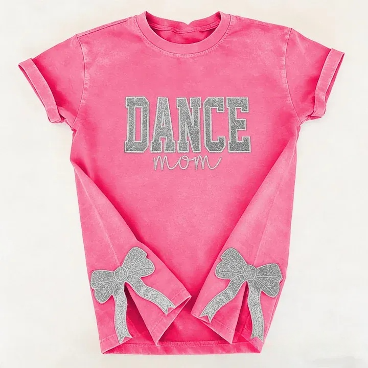 Personalized Embroidered Dance Mom Washed T-Shirt with Kids Name on Sleeve