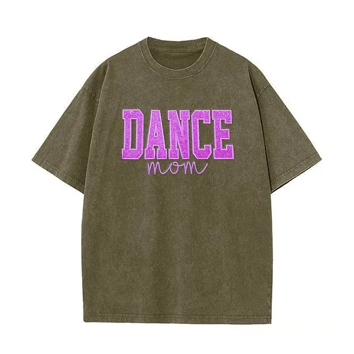 Personalized Embroidered Dance Mom Washed T-Shirt with Kids Name on Sleeve