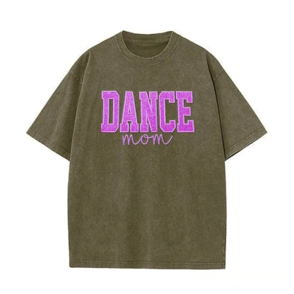 Personalized Embroidered Dance Mom Washed T-Shirt with Kids Name on Sleeve