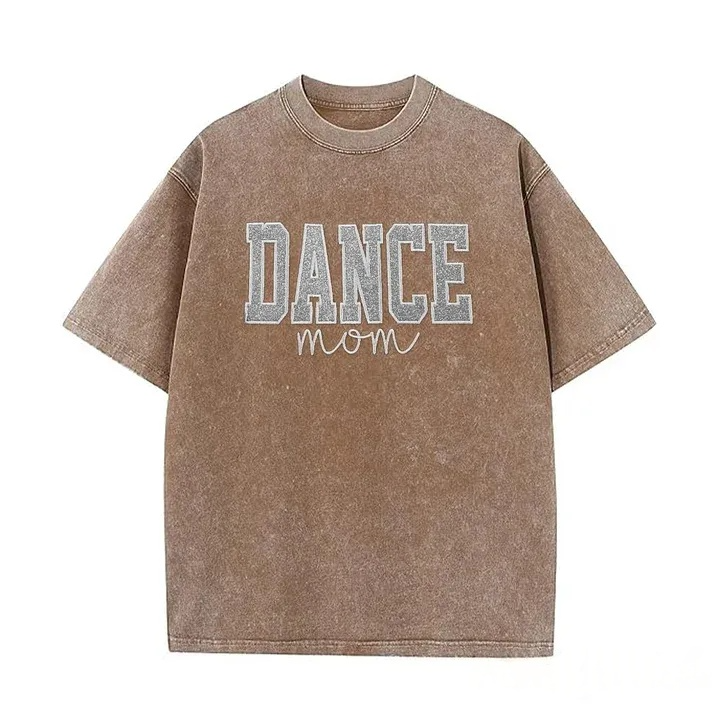 Personalized Embroidered Dance Mom Washed T-Shirt with Kids Name on Sleeve