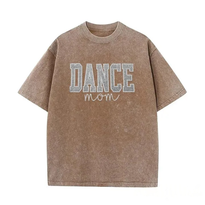 Personalized Embroidered Dance Mom Washed T-Shirt with Kids Name on Sleeve